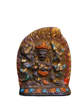 Zbierať Tibetský Budhizmus Ručné Staré Medené Čerpať Farba Šesť ozbrojených Mahakala,Domov Dekor Kov Remeslá,Výška 5.8 cm,Šírka 4.8 cm