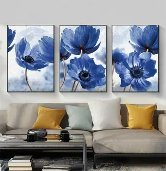 Kvetinový Botanická Plátno Tlačiť Abstraktné Modrý Kvet Rastliny Plagát, Nordic Štýl Múr Umenia Maľby Škandinávskych Dekorácie Obrázok