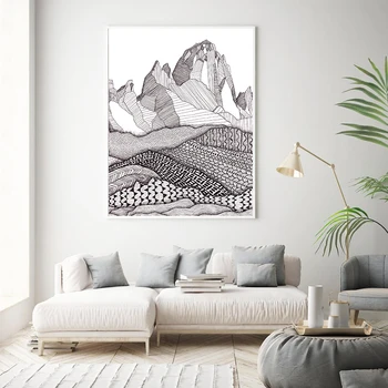 Čierne a Biele Vzory na Patagonia Art Print Horskej Krajiny Plátno na Maľovanie Nordic Plagát na Stenu Obrázky Obývacia Izba Dekor