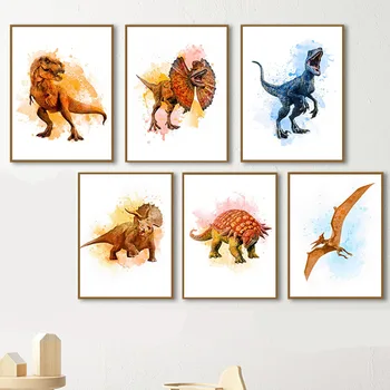 Cartoon Akvarel Dinosaura Stegosaurus Škôlky Wall Art Plátno Na Maľovanie Nordic Plagáty A Vytlačí Na Stenu Obrázky Detská Izba Decor