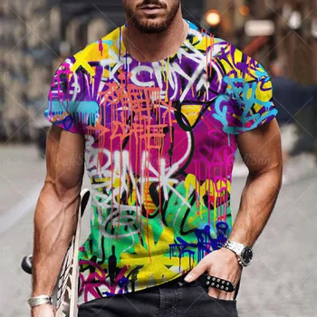 Pánske Oblečenie, Módne Graffiti Maľované T-Shirt Letné Krátke Rukávy Nadrozmerné Top Trend Dovolenku Street Foto pánske T-Shirt