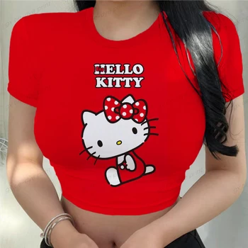 Letné Tričká pre Ženy 3D Roztomilý Hello Kitty Módy Tlače T-shirt dámske Oblečenie, Krátke Rukávy Harajuku Girls Kawaii Top Čaj