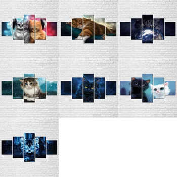 Roztomilé Mačka Umelecké Plátno maľovať Obrázky Modulárny Panel 5 Zvierat Plagáty a Tlač Nástenných Dekorácií pre Obývacia Izba Domova
