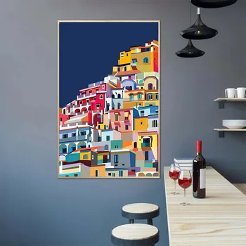 Farebné Steny Umelecké Plátno Maliarstvo, Architektúra, umenie Amalfi Dekor Darček Tlač Plagátu Amalfi Moderného Domova Bez Rámu