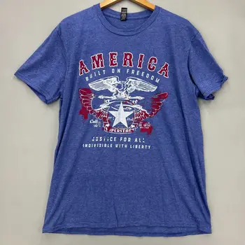 Nákova Mužov Bežné Modrá Amerike Postavený na Slobodu Orla Grafické T-Shirt Veľkosť XL