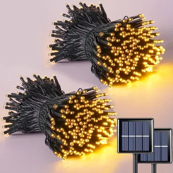 2Pack Solárne String Svetlá Vonkajšie Nepremokavé Rozprávkové Vianoce Ligotať Svetlá s 8 Režimov Strom Svetlá pre Outdoor Záhrada
