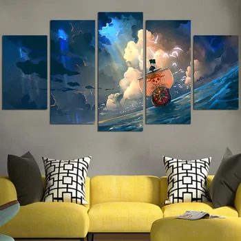 Wall Art Obrázky Domova Moderné HD Vytlačí 5 Panel Anime Piráti z mora Maľba Boh V koráne Plátno Plagát