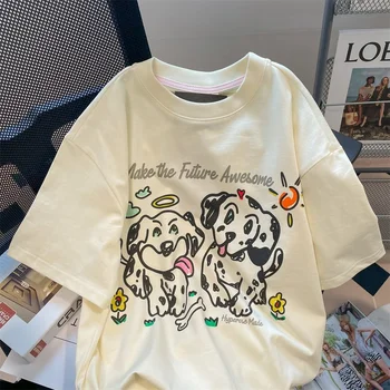 Harajuku Japonský Videli Psa Cartoon Tričko Bavlna Materiál, Krátky Rukáv Topy Kórejský Lete Kawaii Tee Hip Hop Oblečenie Páry