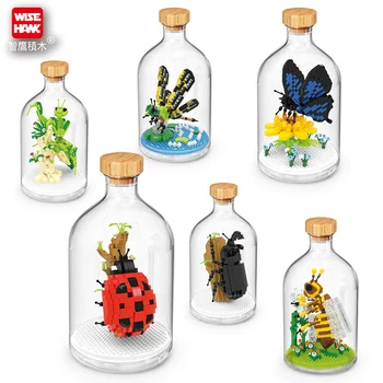 Mini Hmyzu Stavebné Bloky, Lienka, Motýľ Bee modlivka zelená Tehly Zvierat Vzdelávacie Hračky pre Deti,