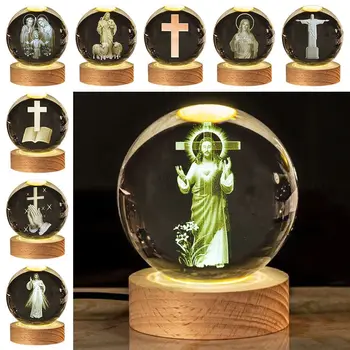 Remeselná výroba Drevených Osvetlenie USB Ľahké 3D Nočné Svetlo Kryštálov sklenenú Guľu LED Displej Postaviť Kostol Prípade Suvenír
