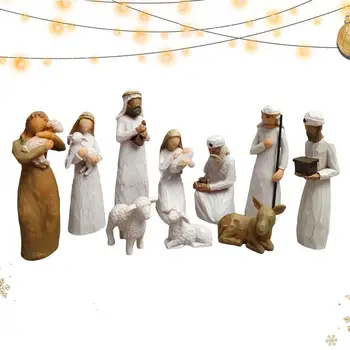 10pcs Narodenia Socha Nastaviť Ručne Maľované Vianočné Jasličky Ježiš Ornament Kresťanstvo Figúrky Klasické Domáce Vianočné Dekorácie