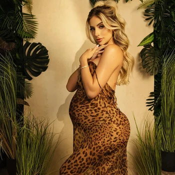 Sexy Šifón Leopard Materskej Fotografie Šaty Tlač tvaru Čipky Backless fotenie Fotografovanie Šaty Pre Ženy