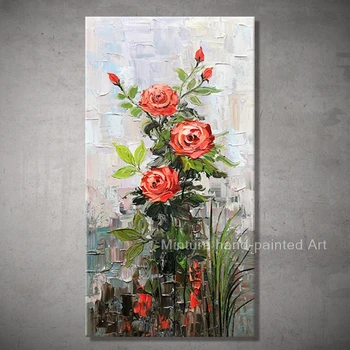 HandPainted Moderné Abstraktné Kvitnúce Ruže Kvet, Olejomaľba Na Plátne,Nôž Wall Art,Obrázok Pre Obývacia Izba Domov Uličkou Dekor