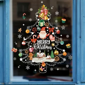 Cartoon Veselé Vianoce Okno Nálepky Santa Claus Vianočný Strom Jednorožec Sklo Kotúča, Vianočné Dekorácie pre Domov 2024 Nový Rok