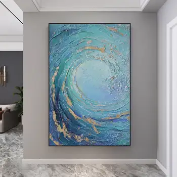 Modrá Obrovské Vlny olejomaľba na Plátne Boho Stenu Decor Ručne maľované Oceán Domova Duchovný Múr Umenia Plátno Textúra Maľovanie
