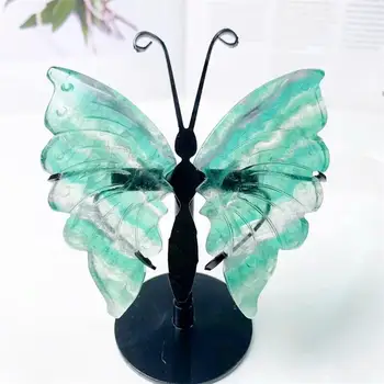 Prírodné Fluorite Motýlích Krídel Rezbárstvo Crystal Remesiel Uzdravenie Drahokam Dievča Narodeninám Domáce Dekorácie 1pair