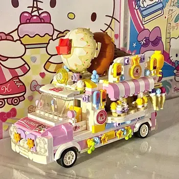 Čínsky Stavebný kameň Dievčatá Série Ulice Mesta Scenérie Potravín Ice Cream Auto Puzzle Montáž Hračka Darček 593PCS