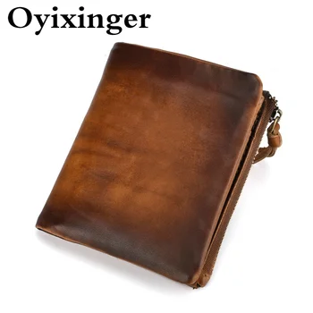 Oyixinger Originálne Kožené pánske Peňaženky Multifunkčné Zips Peňaženky Nový Vintage Mužov Mince Peňaženky Farbou Krátke Peňaženky Muž
