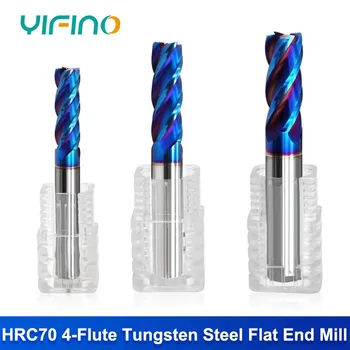 YIFINO HRC70 4-Flauta, Frézovanie Fréza Volfrámové Ocele Karbidu Modrá Nano Povlak Plochý Koniec Mlyn Pre CNC Obrábacie Nástroje Endmills