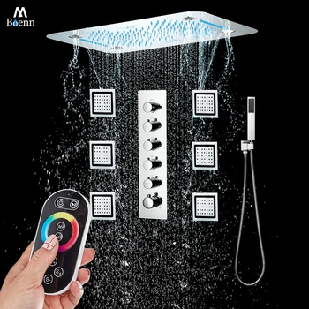M Boenn 5 Funkcií, Termostatické Sprchové Systému Vysokým Tlakom Daždi Hlavu Domácnosti Sprchy Kúpeľňa Kohútikov Matte Black