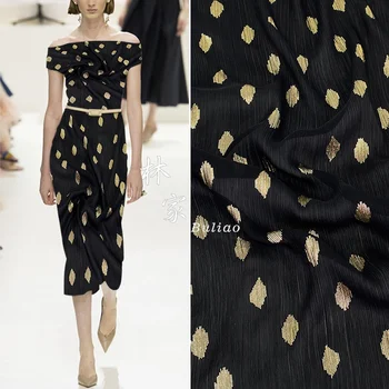 Mäkké zlato perm Shunyu šifón textílie módny návrhár čierne šaty georgette oblečenie DIY šitie textílie