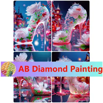 5D Diy Diamond Maľovanie Crystal Vysoké Podpätky Plné Námestie Kolo Mozaiky Fantastické Kvet Krajiny Ručné Diamond Výšivky