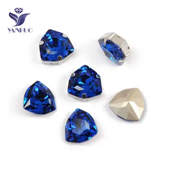 YANRUO 4706 Trojuholník Modrými Kamienkami Šitie Kamienkami Sklo Šité Kamene Svadobné Šaty Crystal Dekorácie
