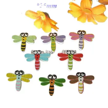 50pcs/veľa Multicolor Dragonfly Tlačidlá 2 Otvory Namaľoval Karikatúry drevené Pre Scrapbooking 20*25 mm Cartoon Tlačidlá