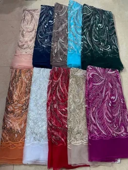 Africké Organza Korálkové Čipky Textílie 2023 Vysokej Kvality Francúzsky Luxus Korálky Čipky Nigérijský Flitrami Tylu Čipky Textílie Na Svadby