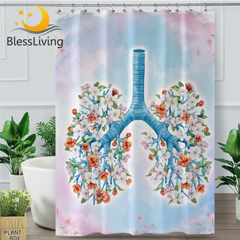 BlessLiving Pľúc Kúpeľňa Opony Kvetinový Strom Kúpeľni Sprchový Záves Kvet Života Domova Ružová Modrá Nepremokavé Opony