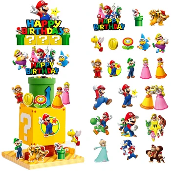 Super Mario Bros Tortu Vňaťou Anime Happy Birthday Cake Vňaťou Flage pre Deti Chlapec Cartoon Strany Cake Decoration Dodávky Dary