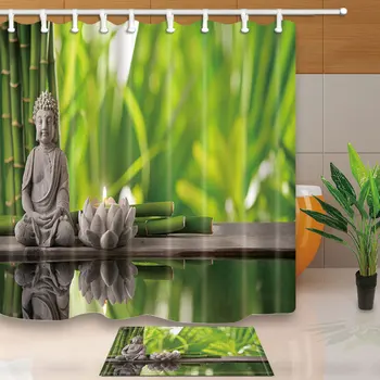 Kúpeľňa so sprchovým Kútom Záclony Sochu Budhu Bambusu Vaňa Obrazovky Home Decor Polyester Textílie Nepremokavé a Plesní, a Doklad s 12 Háčiky