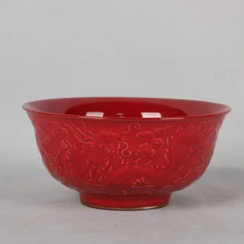 Jingdezhen Červená Glazúra Plastický Drak Vzor Misy Starožitný Porcelán, Dekorácie