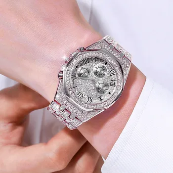 Unisex hodinky Módne Luxusné Diamond-nastavenie Wristwwatch Tvorivé Falošné Tri-oko Šesť-pin Dizajn Hodiniek Temperamentu Osobnosti