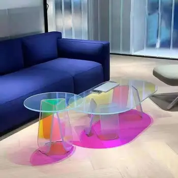 Instagram akryl farebné malý konferenčný stolík gradient internet celebrity hot predaj kruhový stôl pre domáce obývacia izba svetlo