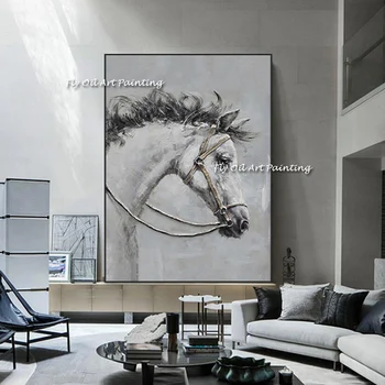 Šedá Abstraktné Kôň Zvierat Umenie 100% Ručne Maľované Olejomaľba Art Nástenné Plátno Maľby Stien Interiéru Pre Obývacia Izba Dekor