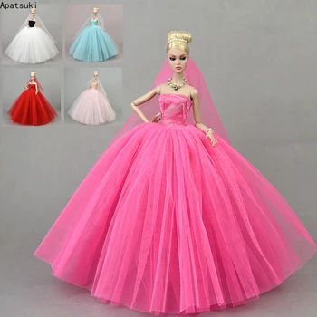 Vysoko Kvalitné Farebné Svadobné Šaty pre Bábiku Barbie Svadobné Šaty Princezná Party Šaty Šaty So Závojom Oblečenie 1/6 Príslušenstvo