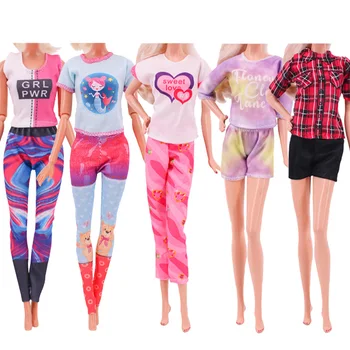Bábiky Oblečenie 6Set pre Barbie New Fashion T-Shirt/Bunda + Nohavice Vhodné Pre 11.8 palcový Bábika Ležérne Oblečenie Dievča DIY Darček