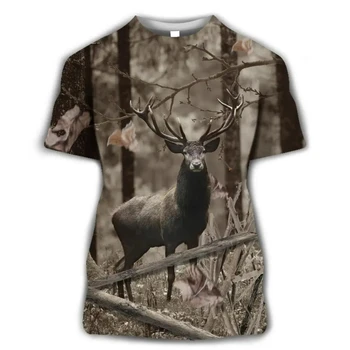 Najnovšie Wild Kamufláž Zvierat, poľovníctvo Elk Grafické t Košele 3D Tlač Muži Ženy Streetwear Kolo Krku Top Dlhý Rukáv Tees
