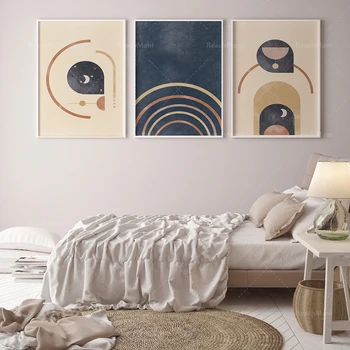 Slnko, Mesiac a Rainbow Tlače, MidCentury Moderného Umenia, Abstraktné Slnka a Mesiaca Nastaviť, Boho Rainbow Tlače dekoratívne plagát