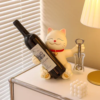 Multi funkčné roztomilý fortune mačka červené víno stojan dekorácie víno kabinet obývacia izba domáce dekorácie zvierat socha remeselné