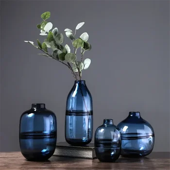 Minimalistický Modrá Čierna Sklenená Váza Domov Obývacia Izba Nordic Reštaurácia Kvet Usporiadanie Transparentné Kvetinová Výzdoba Ornamentami