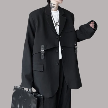 Premium pánske Komplety Kožené Pracky Klope Dlhý Rukáv Voľné Coats Streetwear kórejský Štýlový Osobnosti Bežné Vyhovuje Bunda