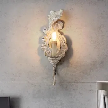 Francúzsky Krajina Nástenné svietidlo Vintage sviečka, lampa biela sivá zlato drevené svetlo pre spálne nočná chodba wall light decor