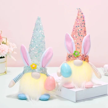 LED Svietiace Veľkonočné 2024 Anonymný Gnome Králik Bábika Jarné Veľkonočné Dekorácie pre Domov Bunny Ornament Deti Darček Strana Dodávky
