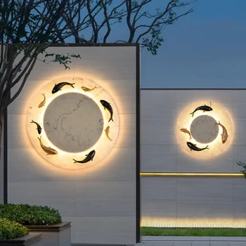 Nová Čínska vonkajšie nástenné svietidlo verandu pozadí nástenné svietidlo solárny dvere lampa na stenu krajiny lampa minimalistický okrúhle nástenné svietidlo