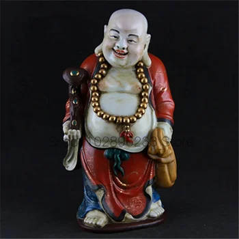 Minguo master Zeng Longsheng maľované zlatou Maitreya sochu Budhu, Jingdezhen sôch, porcelánu sochu Budhu