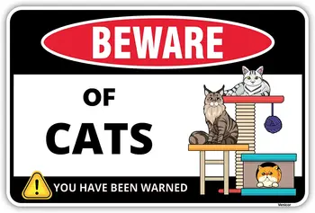 Dajte si pozor na Mačky Sign - 8 x 12 Palcov - Hliník - Vtipné Mačku Dvere Značky - Útok Cat Prihlásenie Roztomilé Mačky Upozornenie Dekor Značky pre Catts
