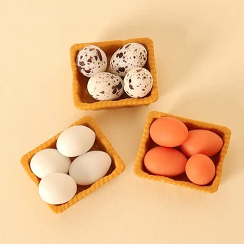 1Set 1:12 domček pre bábiky Miniatúrne Kuchyne Potravín Mini Vajíčko S Vajcom Vaničky Model (Zásobník+4Pcs Vajcia) Doll House Simulácia Potravín Dekor Hračka