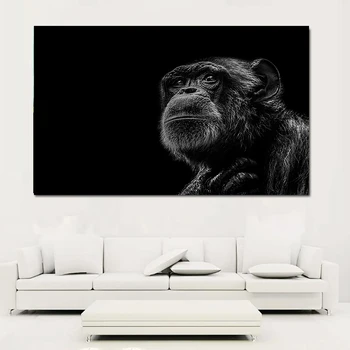 Wall Art Plátno Na Maľovanie Domova 1 Ks Obraz, Čierna Biela Zvierat Vytlačené Šimpanz Moderný Modulárny Plagát Na Obývacia Izba